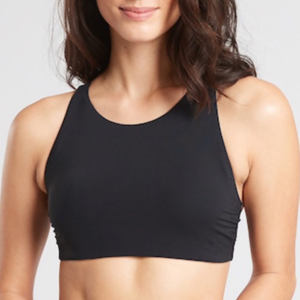 Athleta High Neck Bikini Swim Top Black Racerback